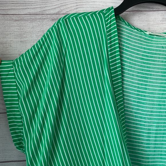 Olive & Leaf Green and White Striped Wrap Front Blouse Tie Bottom Size Large - Picture 9 of 11